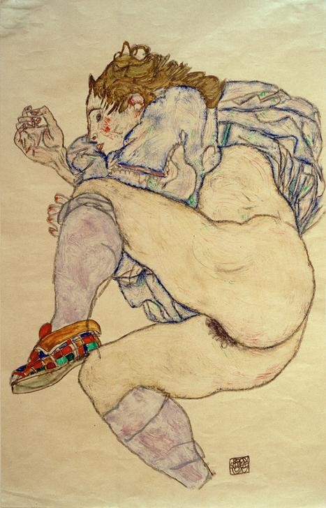 Wandbild Egon Schiele Akt Mit Kariertem Hausschuh